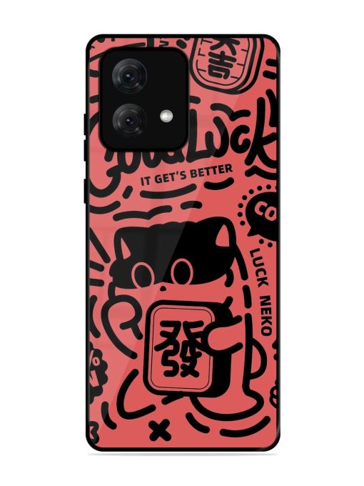 Lucky Cat Doodle Glossy Soft Edge Case for Motorola Moto G84 (5G) Chachhi