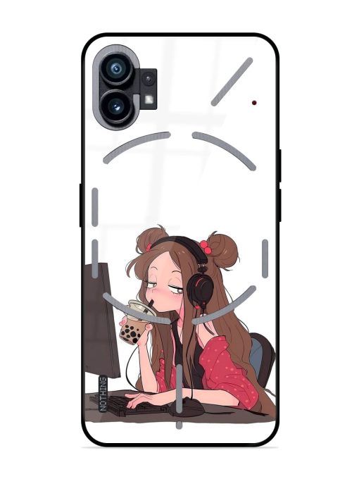 Girl Playing On Pc Glossy Soft Edge Case for Nothing Phone 1 Chachhi