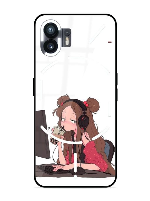 Girl Playing On Pc Glossy Soft Edge Case for Nothing Phone 2 Chachhi