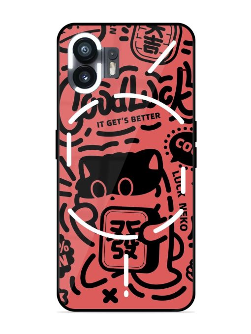 Lucky Cat Doodle Glossy Soft Edge Case for Nothing Phone 2