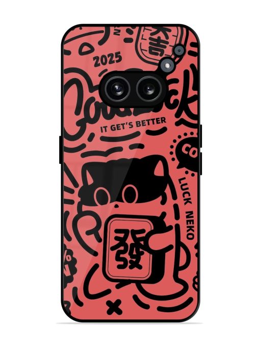 Lucky Cat Doodle Glossy Soft Edge Case for Nothing Phone 2A Chachhi