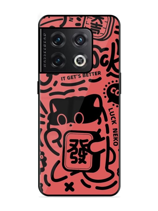 Lucky Cat Doodle Glossy Soft Edge Case for Oneplus 10 Pro (5G) Chachhi