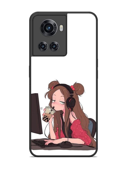 Girl Playing On Pc Glossy Soft Edge Case for Oneplus 10R (5G) Chachhi