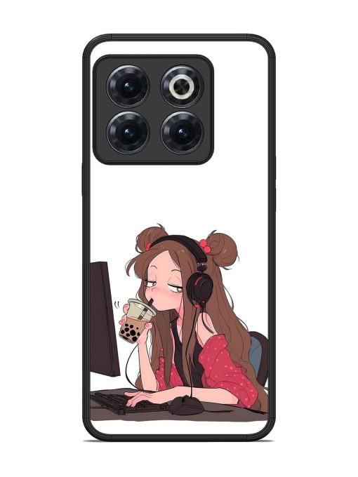 Girl Playing On Pc Glossy Soft Edge Case for Oneplus 10T (5G)