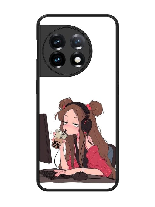 Girl Playing On Pc Glossy Soft Edge Case for Oneplus 11 (5G)