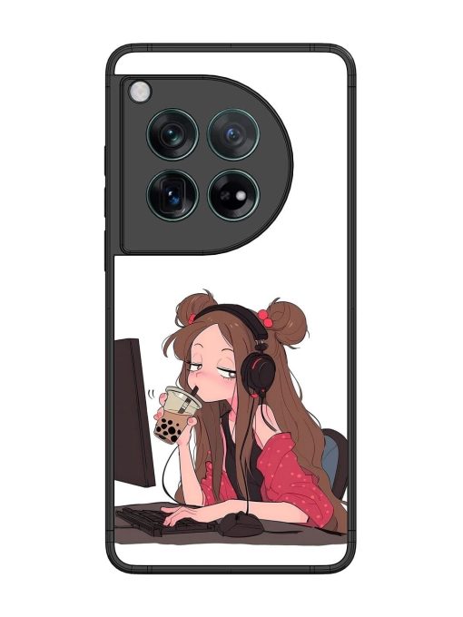 Girl Playing On Pc Glossy Soft Edge Case for Oneplus 12 (5G) Chachhi