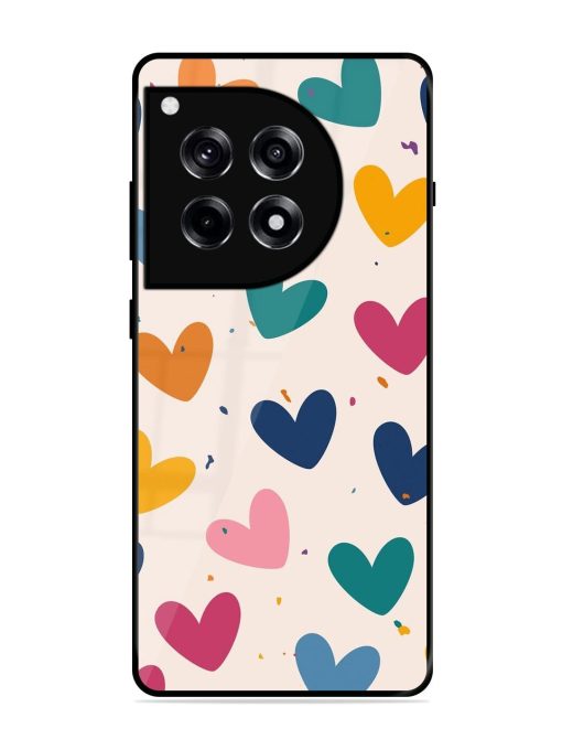 Rainbow Hearts Glossy Soft Edge Case for Oneplus 12R (5G)