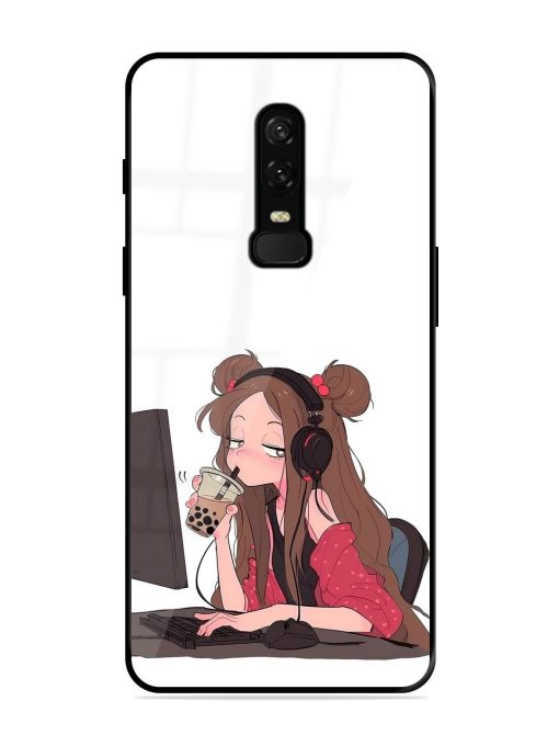 Girl Playing On Pc Glossy Soft Edge Case for Oneplus 6 Chachhi