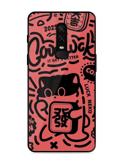 Lucky Cat Doodle Glossy Soft Edge Case for Oneplus 6 Chachhi