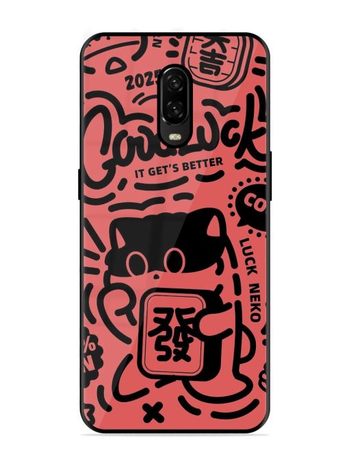 Lucky Cat Doodle Glossy Soft Edge Case for Oneplus 6T Chachhi