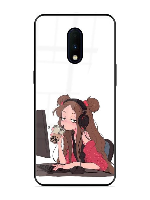 Girl Playing On Pc Glossy Soft Edge Case for Oneplus 7 Chachhi