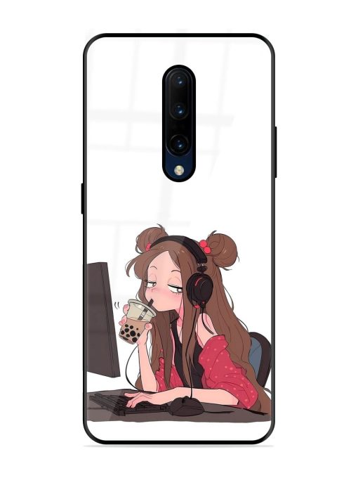 Girl Playing On Pc Glossy Soft Edge Case for Oneplus 7 Pro