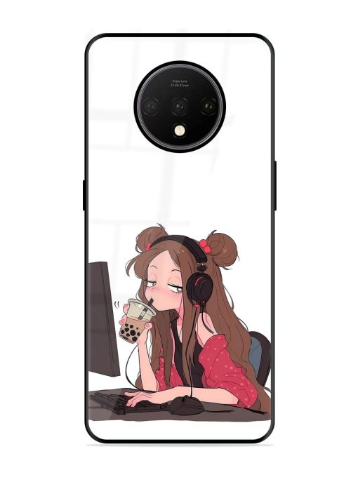 Girl Playing On Pc Glossy Soft Edge Case for Oneplus 7T Chachhi