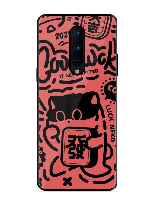 Lucky Cat Doodle Glossy Soft Edge Case for Oneplus 8 Chachhi