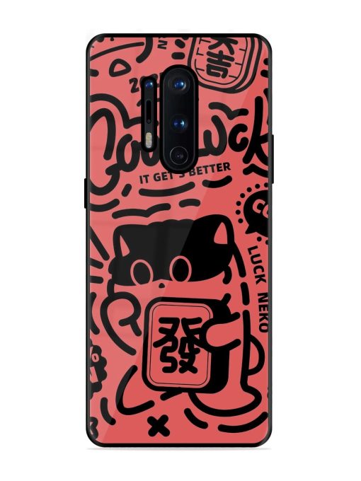 Lucky Cat Doodle Glossy Soft Edge Case for Oneplus 8 Pro Chachhi