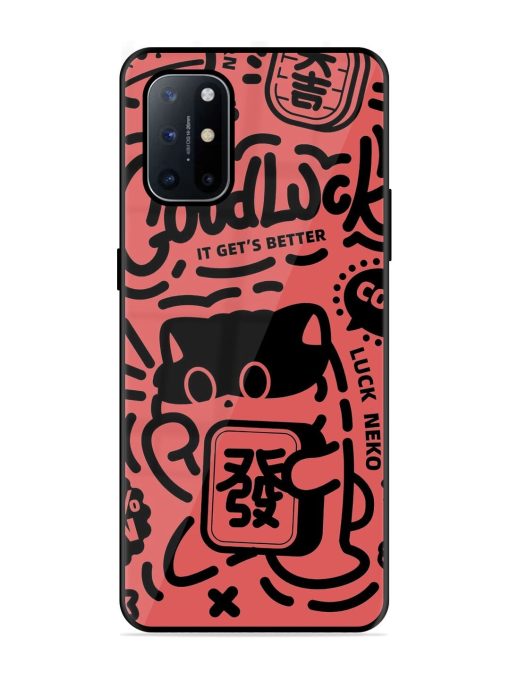 Lucky Cat Doodle Glossy Soft Edge Case for Oneplus 8T (5G) Chachhi