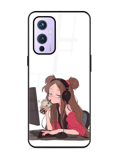 Girl Playing On Pc Glossy Soft Edge Case for Oneplus 9 (5G)