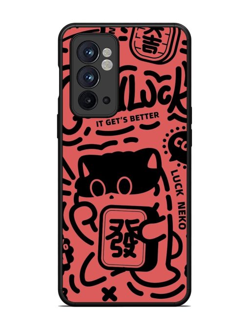 Lucky Cat Doodle Glossy Soft Edge Case for Oneplus 9RT (5G) Chachhi