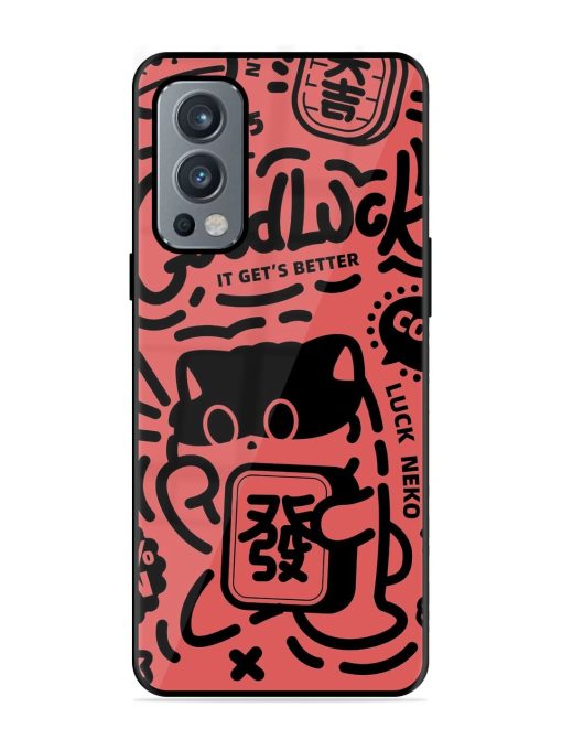 Lucky Cat Doodle Glossy Soft Edge Case for Oneplus Nord 2 (5G) Chachhi