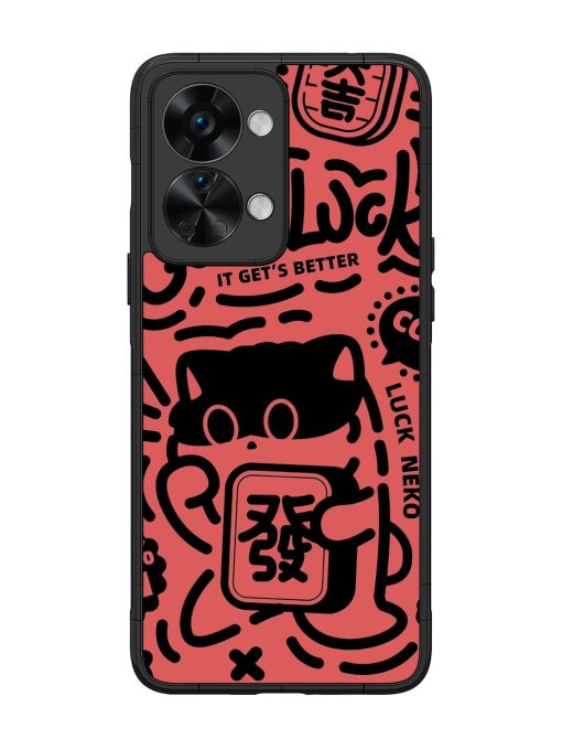 Lucky Cat Doodle Glossy Soft Edge Case for Oneplus Nord 2T (5G) Chachhi