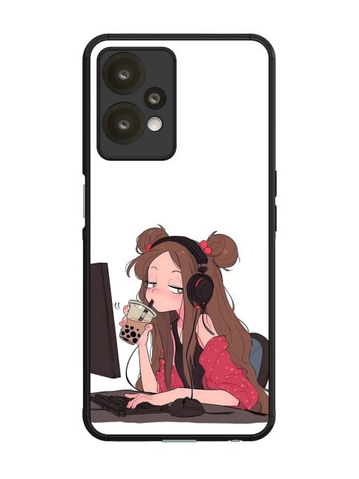 Girl Playing On Pc Glossy Soft Edge Case for Oneplus Nord Ce 2 Lite (5G) Chachhi