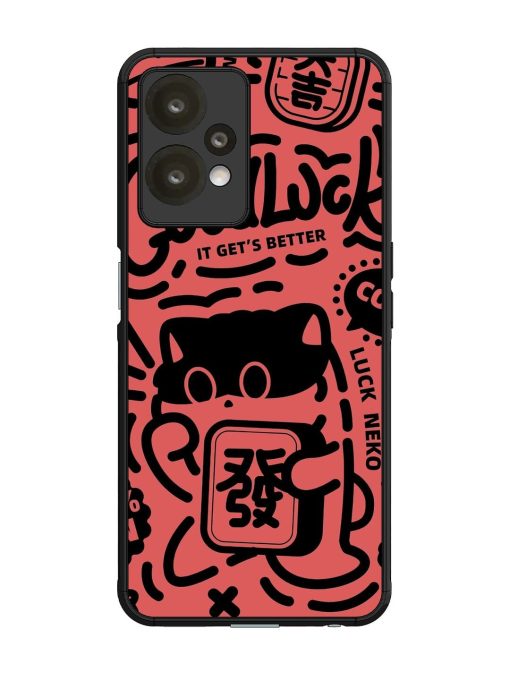 Lucky Cat Doodle Glossy Soft Edge Case for Oneplus Nord Ce 2 Lite (5G) Chachhi