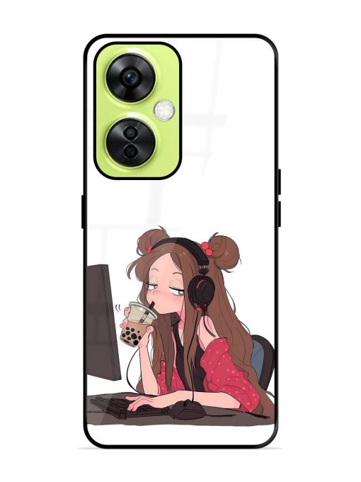 Girl Playing On Pc Glossy Soft Edge Case for Oneplus Nord Ce 3 Lite (5G) Chachhi