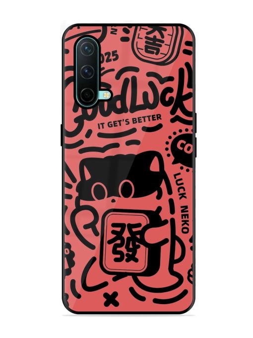 Lucky Cat Doodle Glossy Soft Edge Case for Oneplus Nord Ce (5G) Chachhi