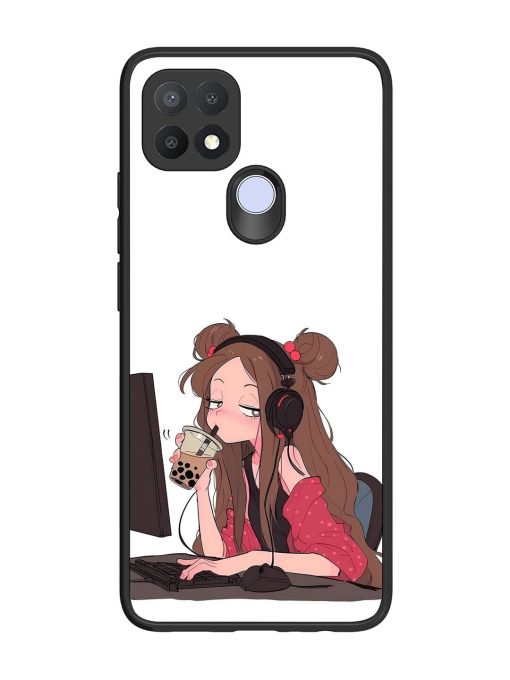 Girl Playing On Pc Glossy Soft Edge Case for Oppo A15 Chachhi