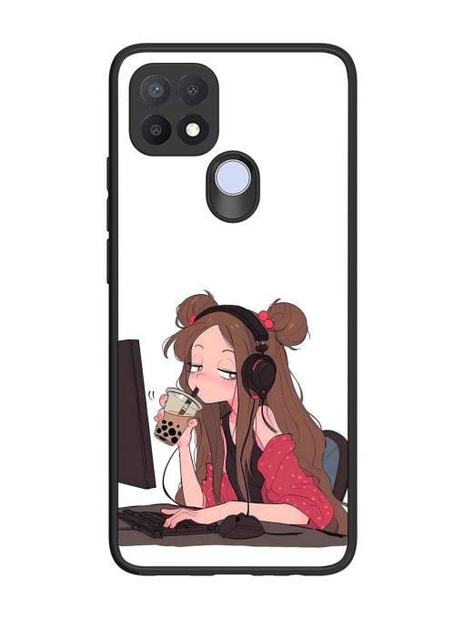 Girl Playing On Pc Glossy Soft Edge Case for Oppo A15S Chachhi