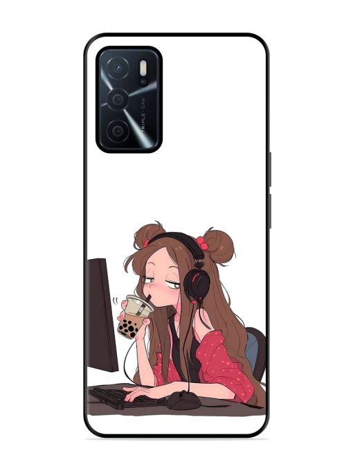 Girl Playing On Pc Glossy Soft Edge Case for Oppo A16 Chachhi