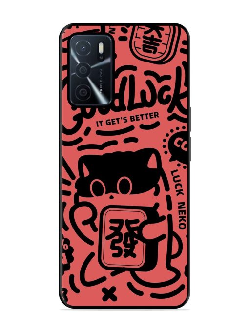 Lucky Cat Doodle Glossy Soft Edge Case for Oppo A16 Chachhi