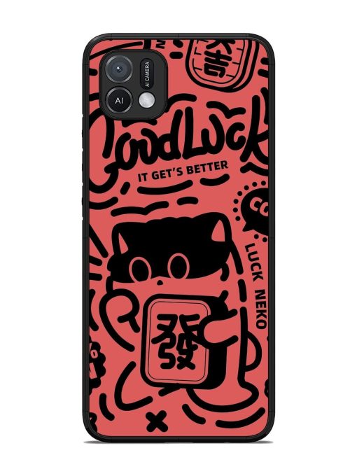 Lucky Cat Doodle Glossy Soft Edge Case for Oppo A16K