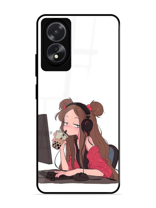 Girl Playing On Pc Glossy Soft Edge Case for Oppo A18