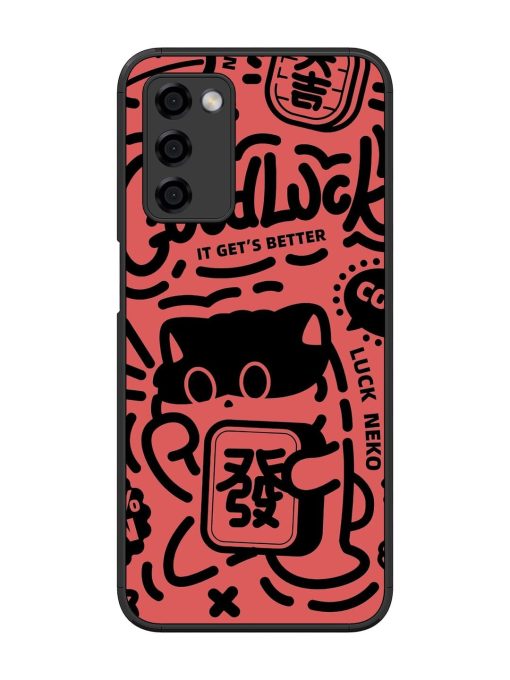 Lucky Cat Doodle Glossy Soft Edge Case for Oppo A53S (5G) Chachhi