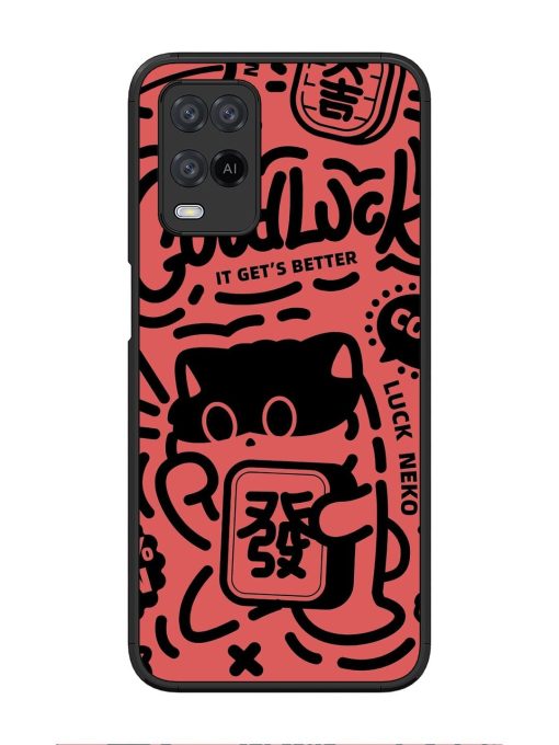 Lucky Cat Doodle Glossy Soft Edge Case for Oppo A54 Chachhi