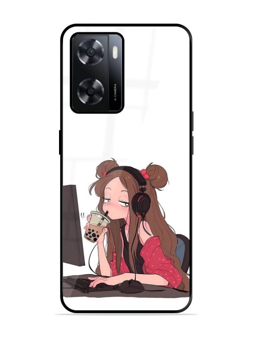 Girl Playing On Pc Glossy Soft Edge Case for Oppo A57 (4G) Chachhi