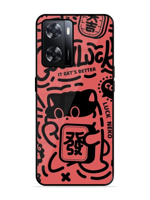 Lucky Cat Doodle Glossy Soft Edge Case for Oppo A57 (4G) Chachhi