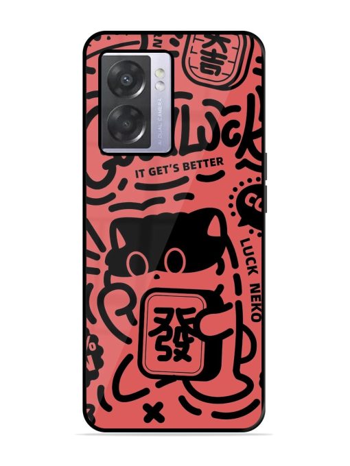 Lucky Cat Doodle Glossy Soft Edge Case for Oppo A57 (5G) Chachhi