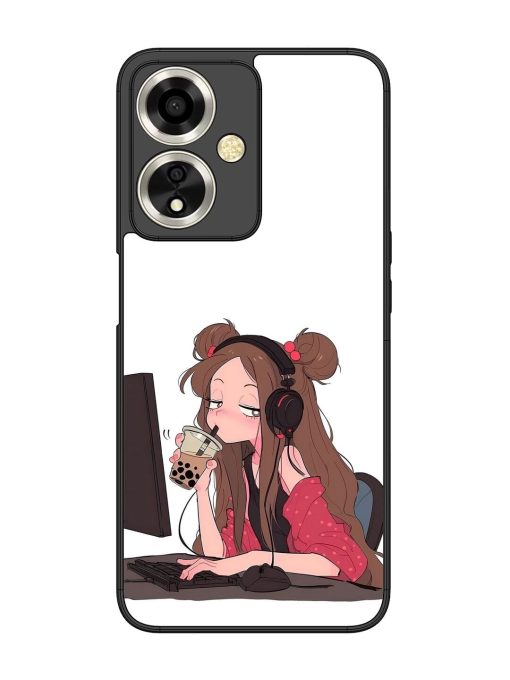 Girl Playing On Pc Glossy Soft Edge Case for Oppo A59 (5G) Chachhi