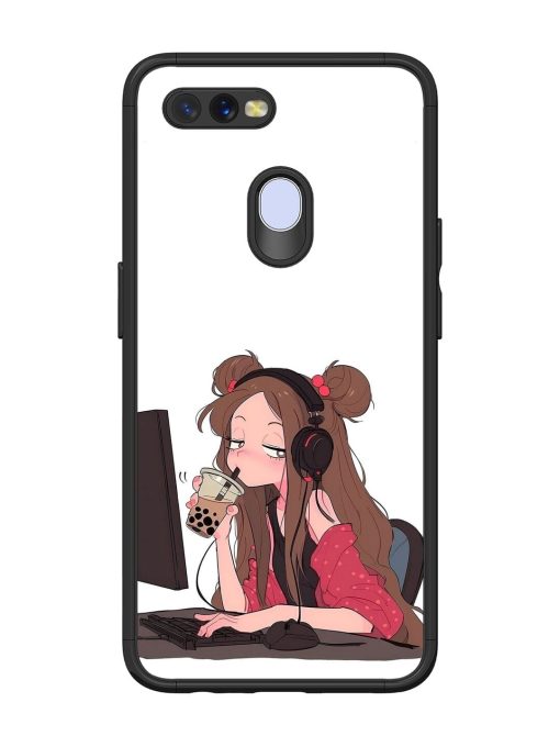 Girl Playing On Pc Glossy Soft Edge Case for Oppo A5S