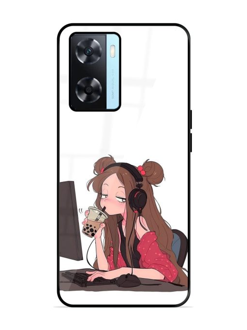 Girl Playing On Pc Glossy Soft Edge Case for Oppo A77 Chachhi