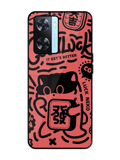 Lucky Cat Doodle Glossy Soft Edge Case for Oppo A77S Chachhi