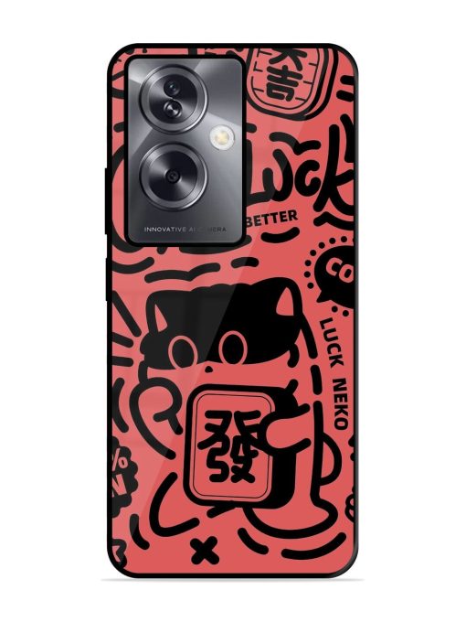 Lucky Cat Doodle Glossy Soft Edge Case for Oppo A79 (5G) Chachhi