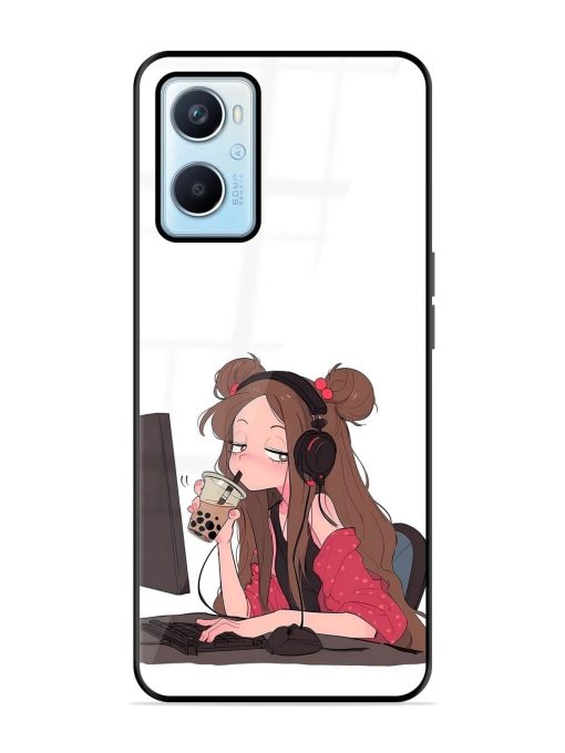 Girl Playing On Pc Glossy Soft Edge Case for Oppo A96 Chachhi