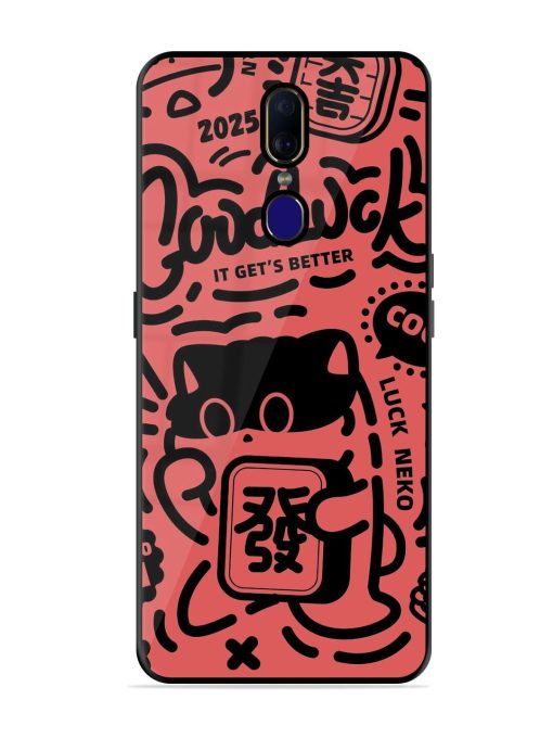 Lucky Cat Doodle Glossy Soft Edge Case for Oppo F11 Chachhi