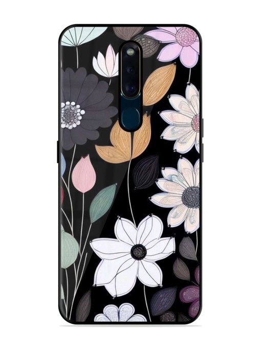 Whimsical Blooms On Black Glossy Soft Edge Case for Oppo F11 Pro Chachhi