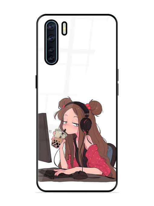 Girl Playing On Pc Glossy Soft Edge Case for Oppo F15