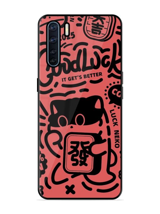 Lucky Cat Doodle Glossy Soft Edge Case for Oppo F15