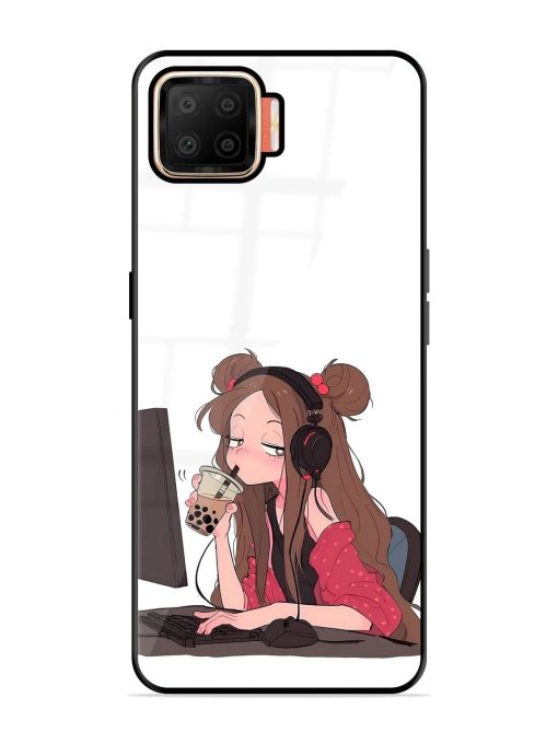 Girl Playing On Pc Glossy Soft Edge Case for Oppo F17 Chachhi